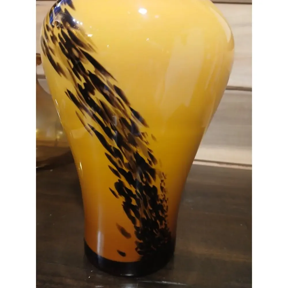 VTG Italian Style Art Glass Vase Tortoiseshell Leopard Butterscotch Yellow 12 